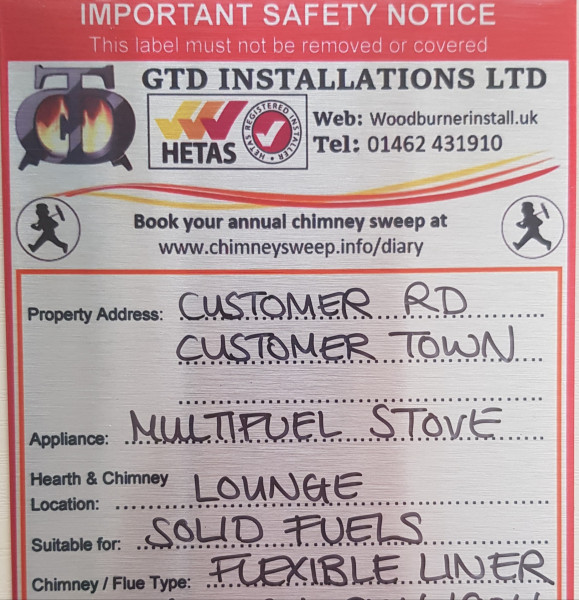 Your HETAS installer will fit a data plate as part of the installation